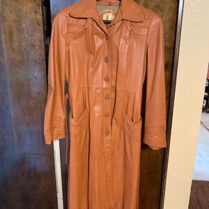 Vintage Full Length Brown Leather Coat